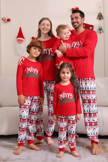 Conjunto de pijama familiar navideño rojo a juego